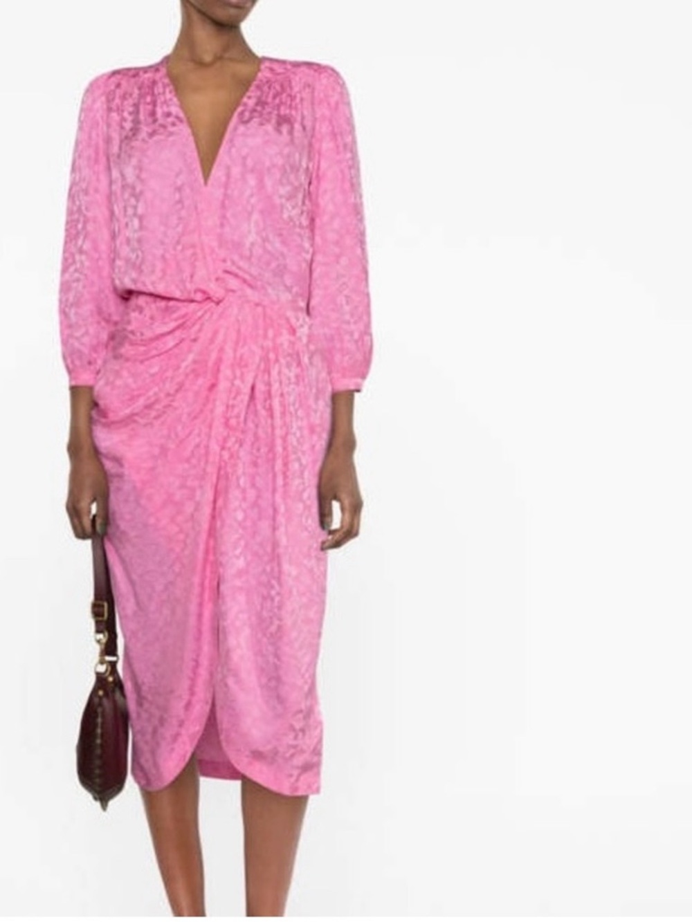 Zadig & Voltaire NWT Silk Jacquard Pink Midi Dress Draped Waist $698 - Picture 10 of 16